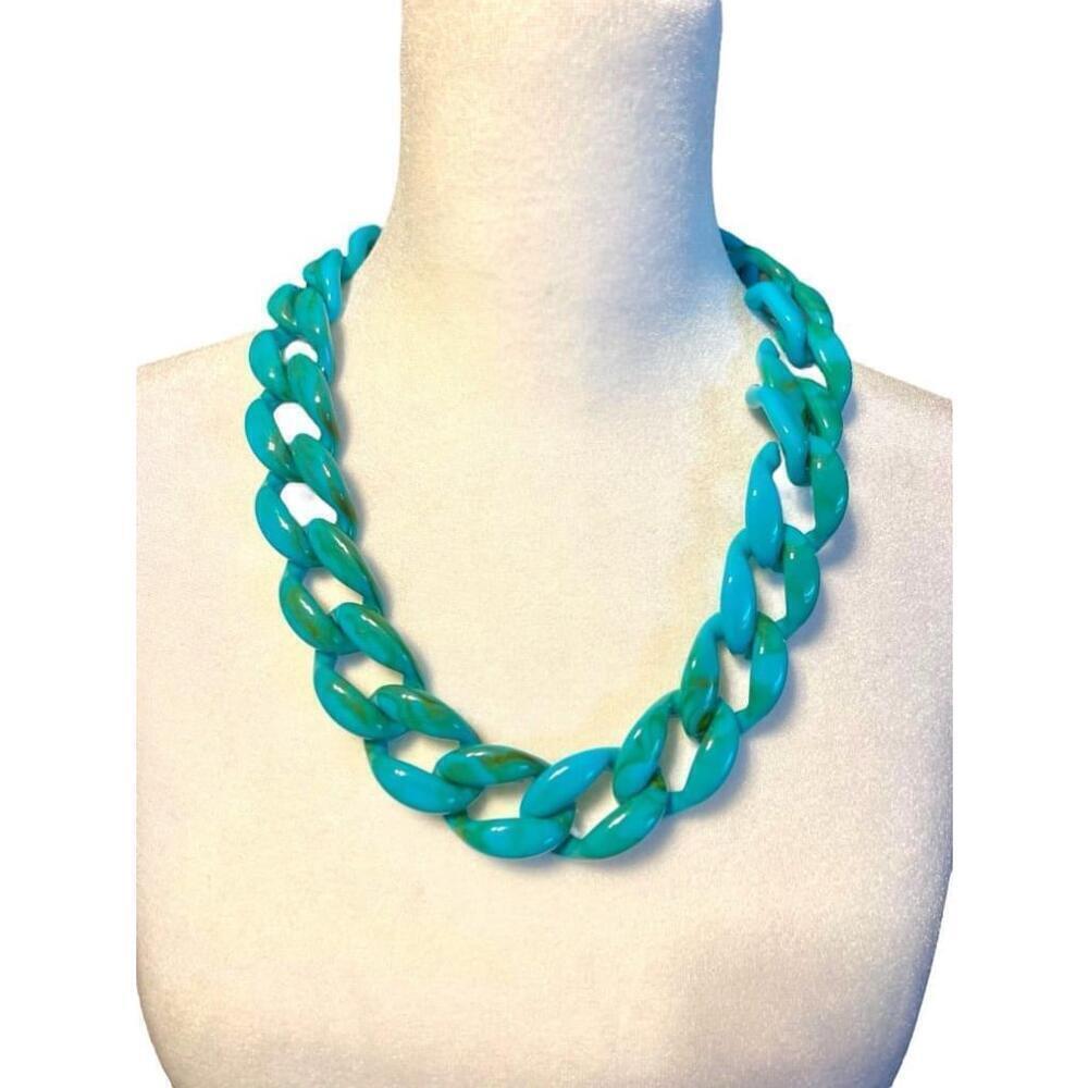 Women's Pink Linen Turquoise 24" Necklace Leas Safe Nickel Free